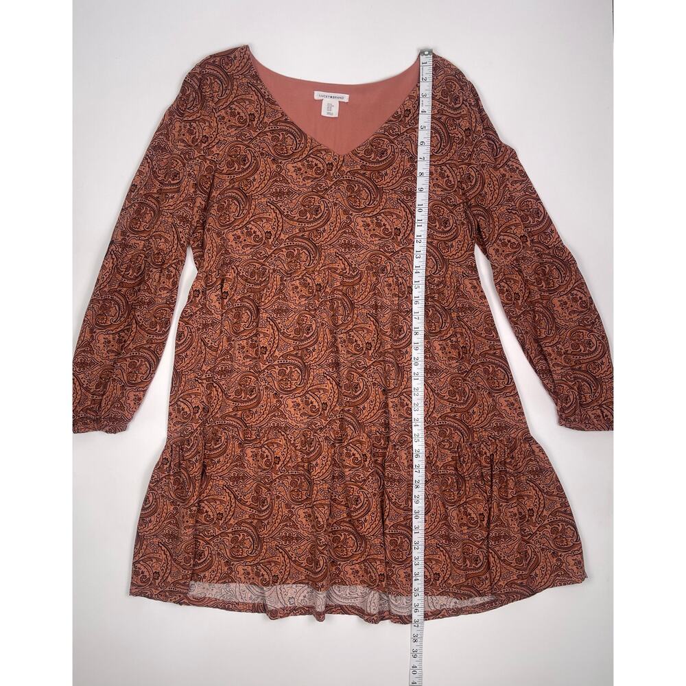 Lucky Brand Burnt Orange Paisley Tiered Midi Dress Long Sleeve Boho Chic Size M - Picture 9 of 11